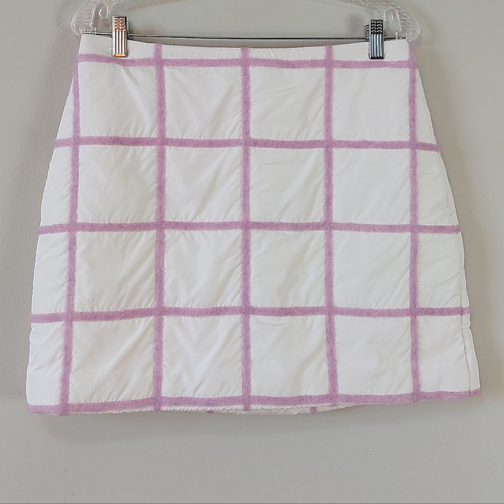 3.1 Philip Lim Wool Silk Angora Fuzzy Grid Plaid Mini Skirt Size 10 Back Zipper - Picture 4 of 12